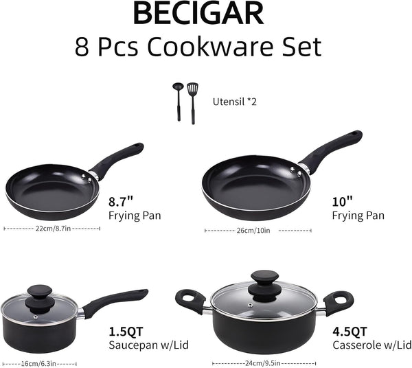 8 Pcs Ceramic Pots and Pans Set | Nonstick Cookware Set, Design for Kitchen & Camping & RV Cooking, Include Frying Pans, Saucepans with Lids, Shovel and Ladle2