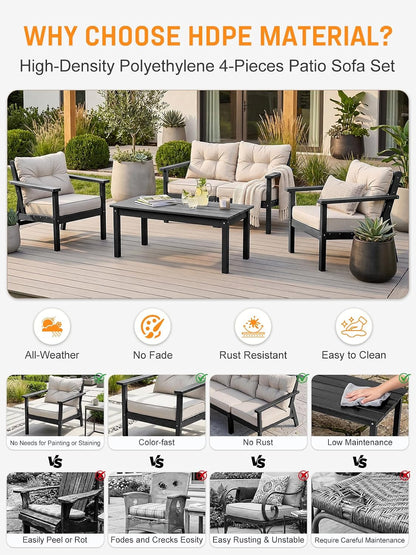 HDPE Patio Conversation Set 6 Seats, Outdoor Furniture Set, Patio Sofa Set6