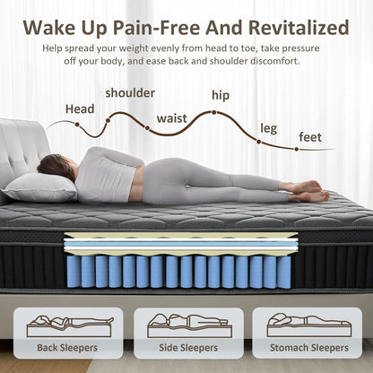 Queen Mattress, 12 Inch Hybrid Queen Size Mattress in a Box, Soft and Breathable Fabric, Medium Firm, Low Motion Transfer, Strong Edge Support4