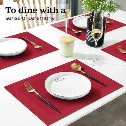 Red Placemats Set of 8, 12X18 Inch Faux Linen Table Mats5