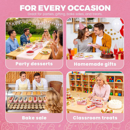 Mini Loaf Pans with Lids, 50 Pack Pink 6.8Oz for Party Favors | Fits Tartlets, Pudding Desserts, Loaf Slices and Sweet Samples; Single-Base Workflow Helps Limit Dish Handling.8