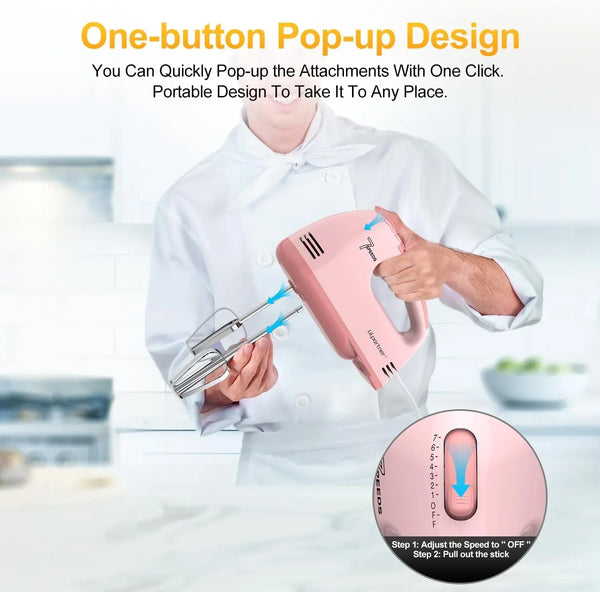 Hand Mixer Electric, Ultra Power Kitchen Hand Mixer with 7-Speed & 5 Stainless Steel Accessories for Whipping Dough, Cream, Cake, Dishwasher Safe, Light Pink8