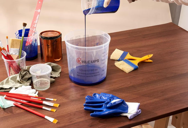 12 Pcs Cups and 4 Lids 160 Oz Graduated Paint Mixing Cups 5 Quart Disposable Clear Paint Mixing Bucket Plastic Epoxy Measuring Cups with Ratios on Side of Cup for Resin, Epoxy, Art5