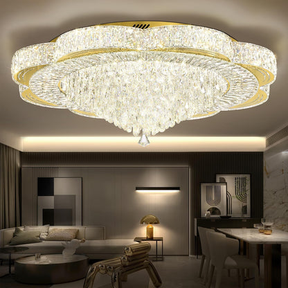 Modern Crystal Chandelier for Living Room 40In Gold Crystal Raindrop Ceiling Light for Room Bedroom LED Dimmable 3000-6000K8