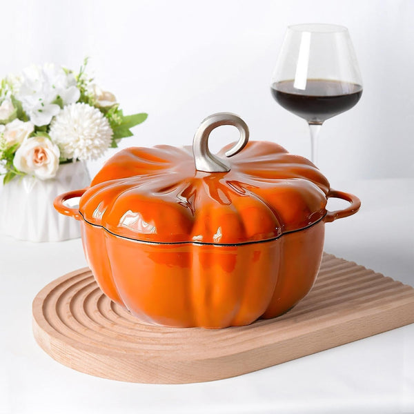 Pumpkin Cast Iron Dutch Oven, 4Qt Enamel Cast Iron Cooking Pot with Lid | Pumpkin-Shaped Cocotte, Soup Pot - Serves 3-5, Christmas Thanksgiving Decor Gift, for Various Stoves1