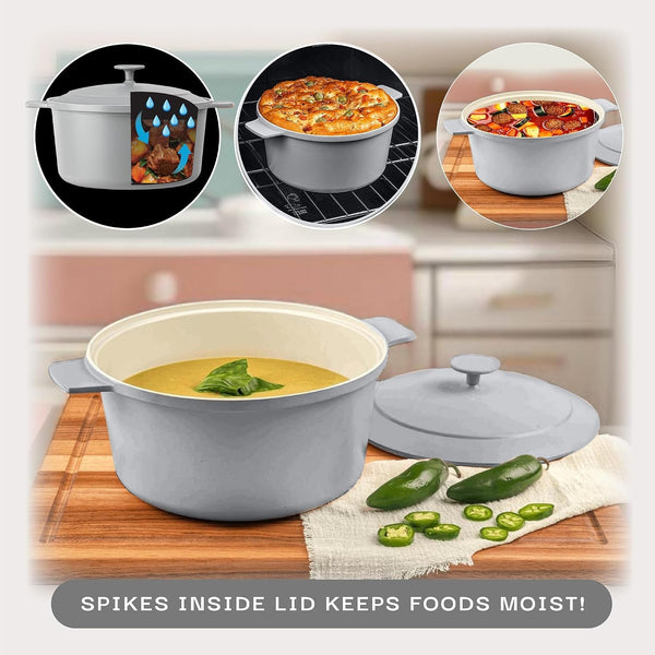 5 Qt Dutch Oven Pot with Lid, Ceramic Nonstick, Gray | Lightweight, Non Toxic PFOA/PFOS/PTFE Free, Self Basting Lid, Induction Compatible, Dishwasher and Oven Safe6
