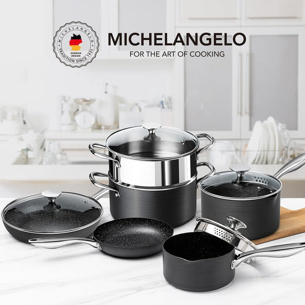 Hard Anodized Cookware Set - 10 Pcs Non Stick Pots and Pans Set with Granite Interior, Induction Cookware Set with Steamer Insert7
