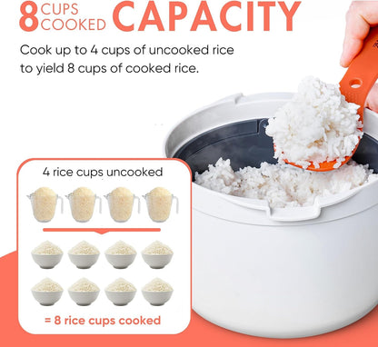 Microwave Rice Cooker Steamer and Pasta Cooker with Strainer - Mess-Free Design, Dishwasher Safe, Cooks up to 8 Cups6