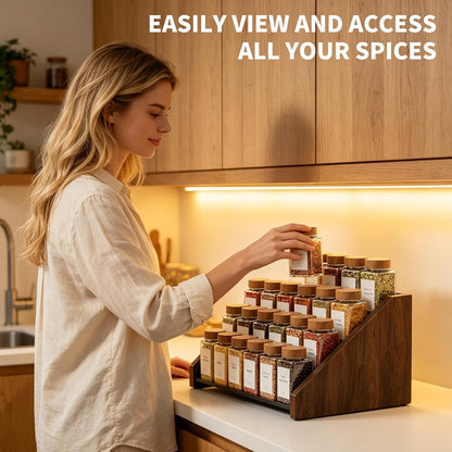 4-Tier Spice Organization for Cabinet, Adjustable Depth Spice Holder for Countertop, Cupboard, Pantry, Seasoning Organizer, Wood & Solid Metal9