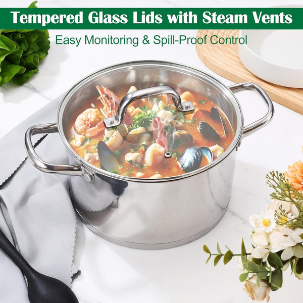 Stainless Steel Cookware Set, 10-Piece Induction Pots and Pans Set | Non-Toxic Kitchen Cooking Set W/Frying Pan, Saucepan, Saute Pan, Stockpot with Lids, Oven & Dishwasher Safe5