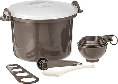 Prep Solutions by  Microwaveable Rice and Pasta Cooker-17 Piece Set Includes Measuring Spoons and Cups, Rice Paddle, Steaming Insert, Pasta Measurer and Locking Lid-12 Cup Capacity BPA FREE, Gray1