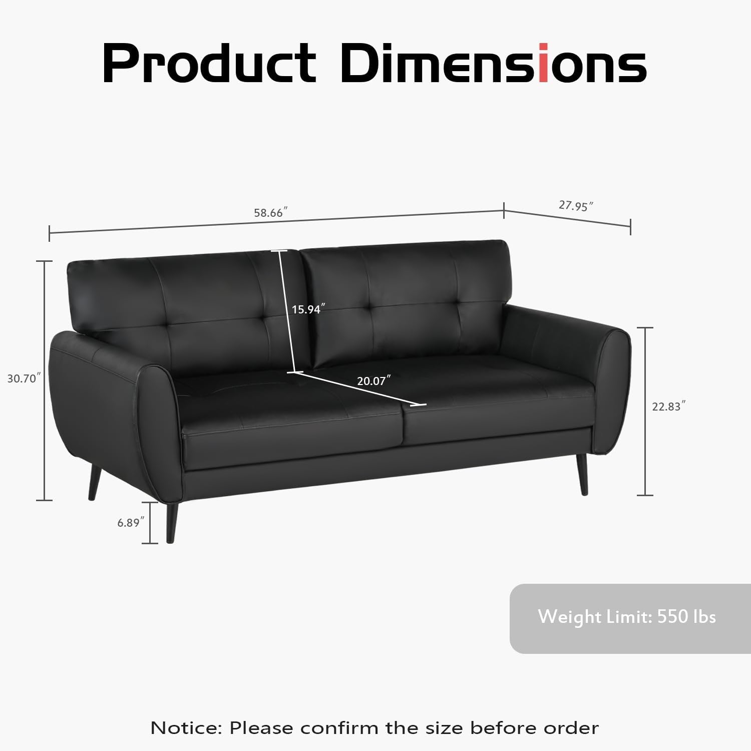 vamepole-60-loveseat-sofa-for-living-room-mid-century-mini-black-couch-tufted-leather-love-seat-furniture-comfy-office-2-seat-small-couches-for-small-spaces-bedroom-apartment