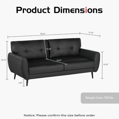 VAMEPOLE 60" Loveseat Sofa for Living Room, Mid Century Mini Black Couch, Tufted Leather Love Seat Furniture, Comfy Office 2 Seat, Small Couches for Small Spaces, Bedroom, Apartment3