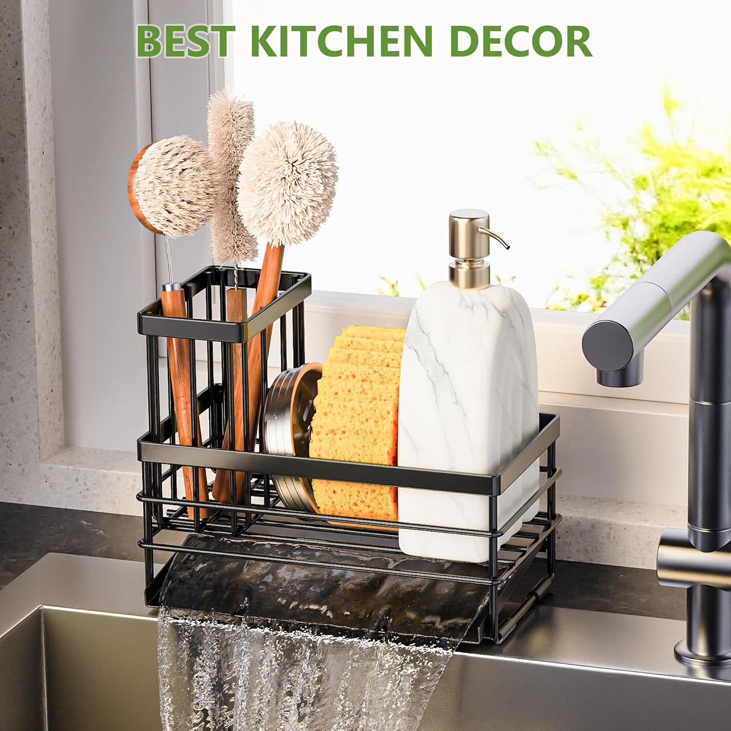 sink-caddy-sponge-holder-for-kitchen-with-brush-holder-and-stainless-steel-self-drain-tray-rustproof-kitchen-sink-organizer-for-sponge-soap-dispenser-storage-accessories
