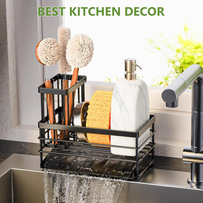 Sink Caddy Sponge Holder for Kitchen with Brush Holder and Stainless Steel Self Drain Tray, Rustproof Kitchen Sink Organizer for Sponge, Soap Dispenser Storage Accessories7