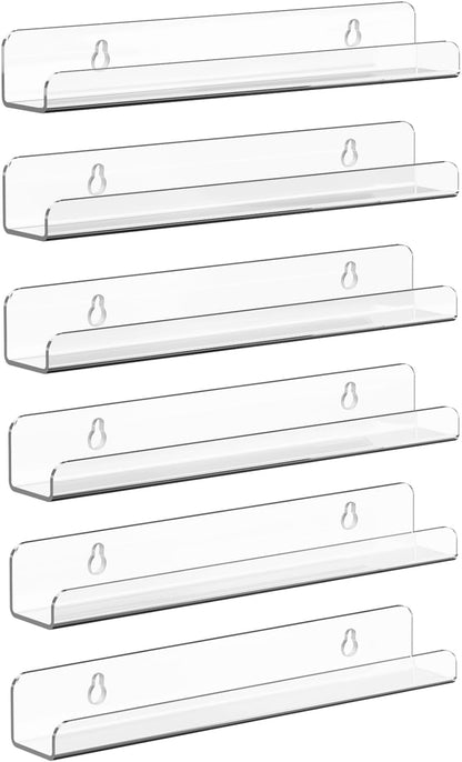 Vinyl Record Shelf Wall Mount, 6 Pack 12 Inch Clear Acrylic Album Record Holder Display, Kids Bookshelf, Floating Wall Shelves for Bathroom, Bedroom, Living Room, Kitchen (Clear-6Pcs)4