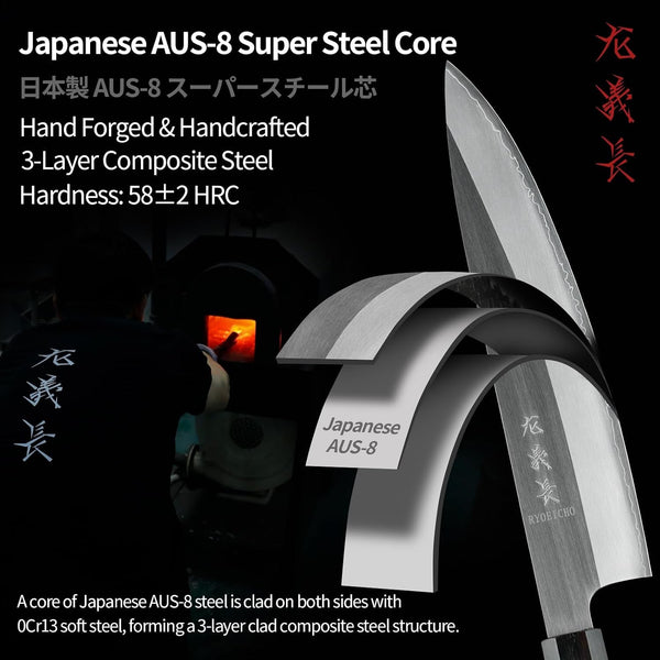 Japanese Chef Knife, 8 Inch Handcrafted 3-Layer AUS-8 Sharp Kitchen Knife6