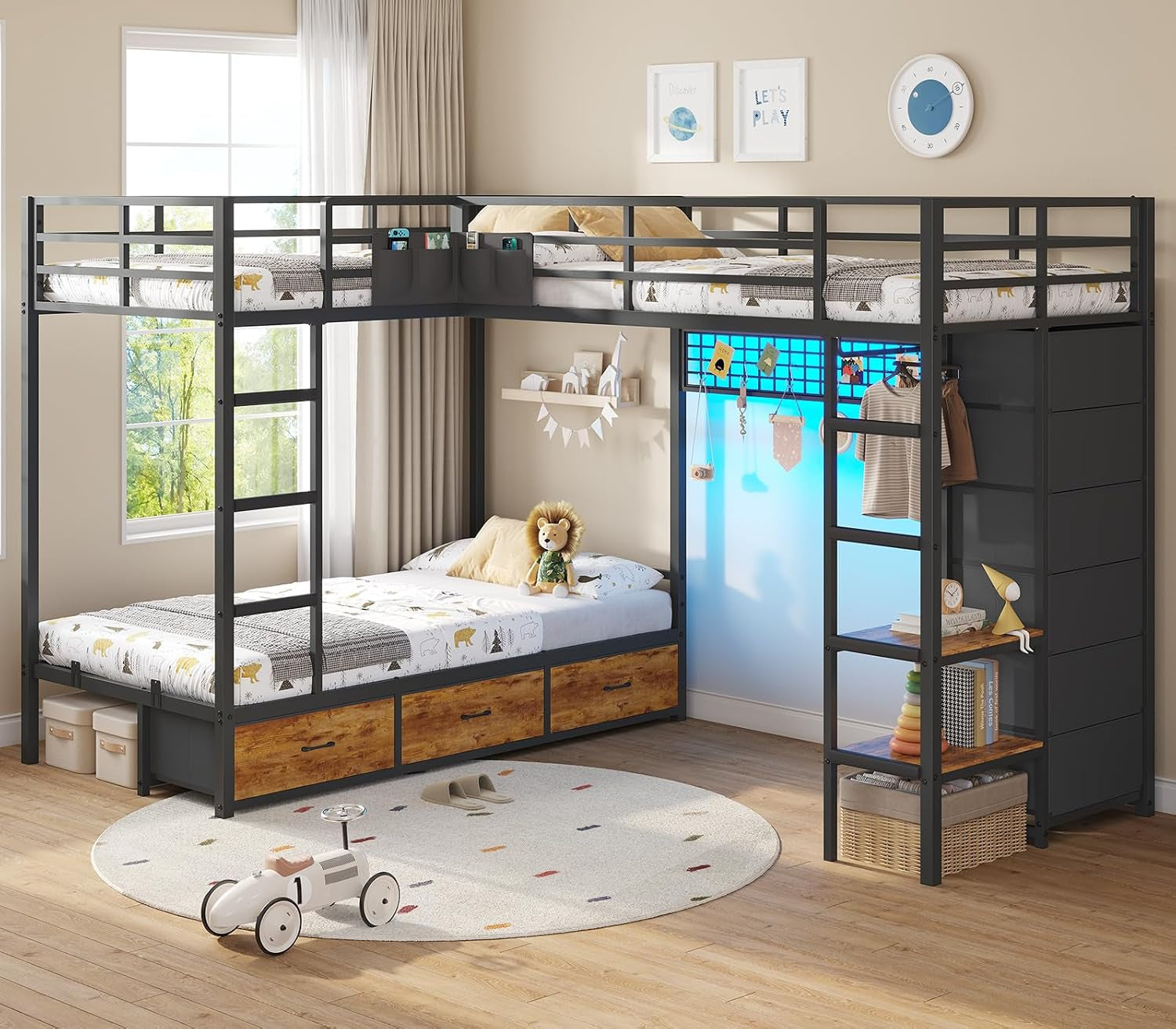 triple-bunk-bed-with-9-storage-drawers-and-led-lights-twin-over-twin-3-bed-bunk-beds-for-kids-with-shelves-and-pegboard-heavy-duty-metal-bunk-bed-with-full-length-guardrail-and-dual-ladders-black