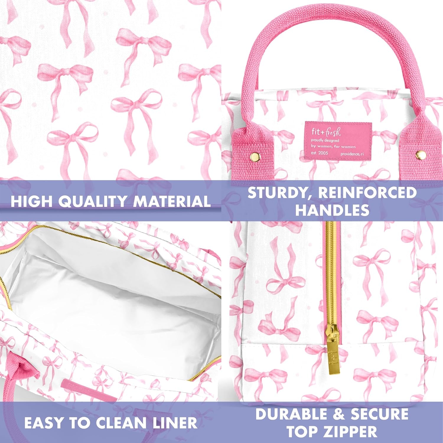 bloomington-lunch-bag-for-women-insulated-large-lunch-box-for-work-with-containers-leak-resistant-stain-resistant-zipper-closure-pink-bows