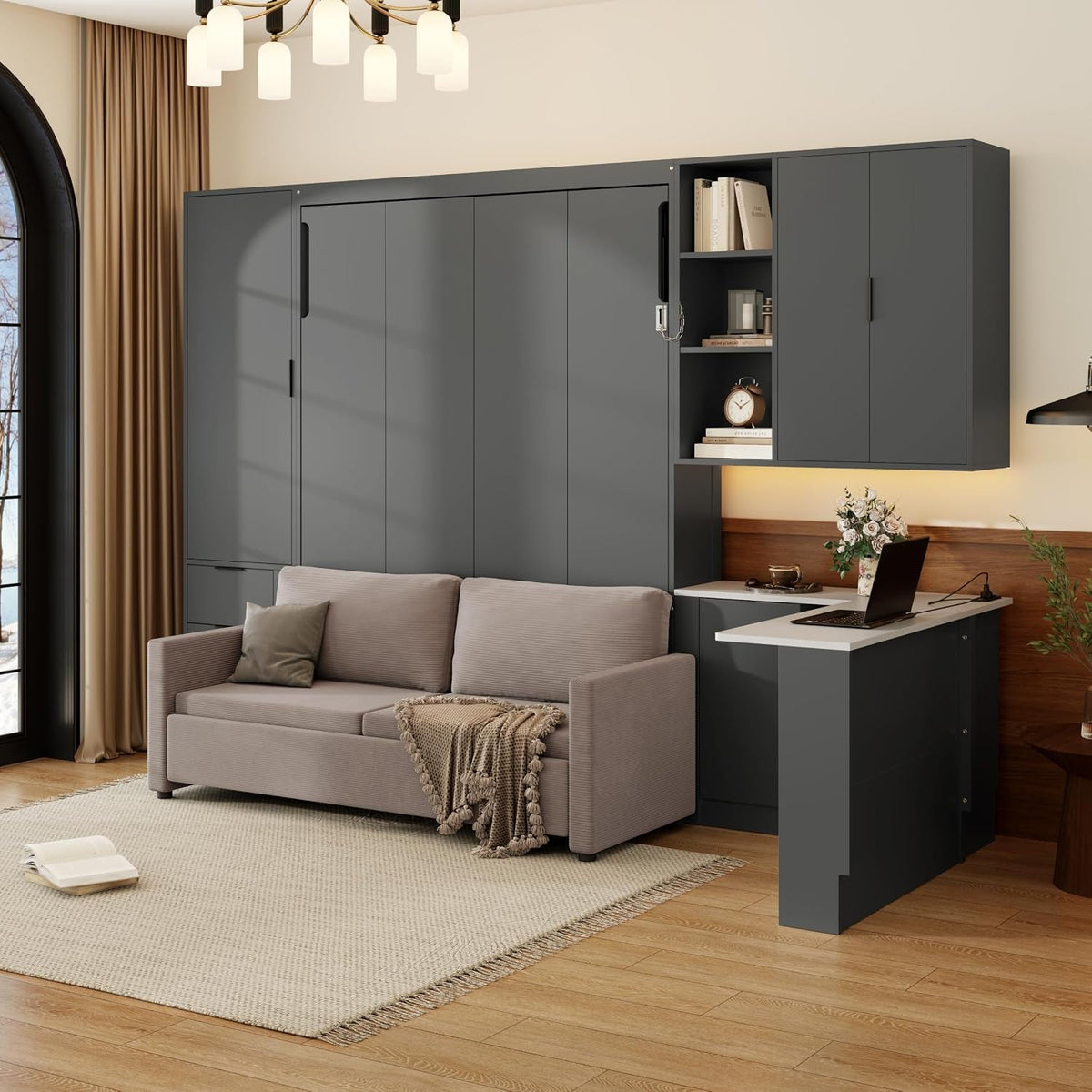 queen-size-foldable-murphy-bed-with-sofa-and-desk-wall-cabinet-bed-with-hydraulic-storage-shelves-drawers-led-usb-lighting-dark-gray-panel-beige-sofa