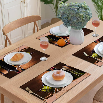 Wine Placemats Set of 4 Bottle Grapes Rustic Brown Table Mats3