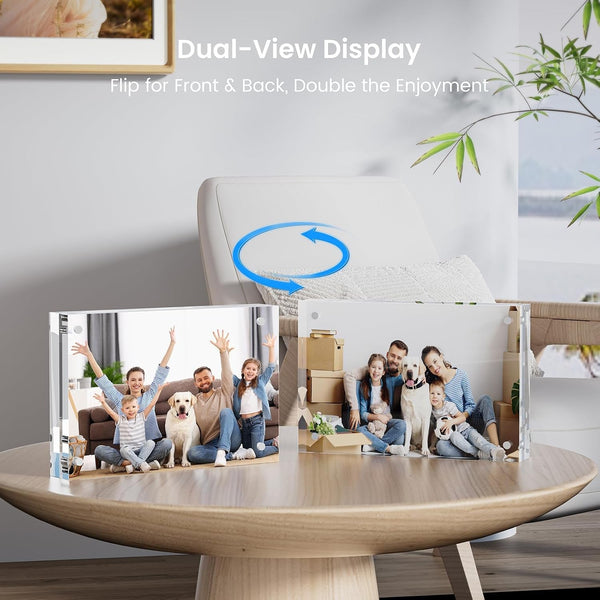3 Pack Acrylic Picture Frames 5X7, 20%Thicker Free Standing Desktop Display,Strong Magnetic Photo Frame, Double Sided Clear Picture Frames , Frameless Standing Desktop Frame for Home, Office, Gift Ready4