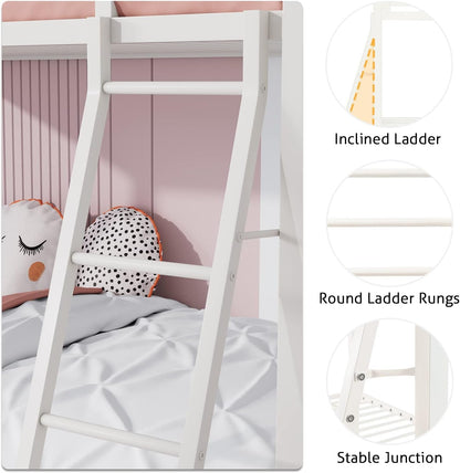 Bunk Bed Twin over Twin Size with Ladder and Guardrail,White5