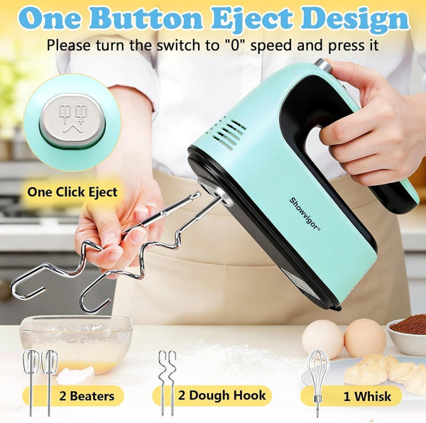 Electric Hand Mixer - Adjustable Speed 300W Handheld Mixer Electric Whisk with 5 Stainless Steel Accessories, Turbo Boost/Self-Control Speed + Eject Button Food Beater for Cakes Eggs6