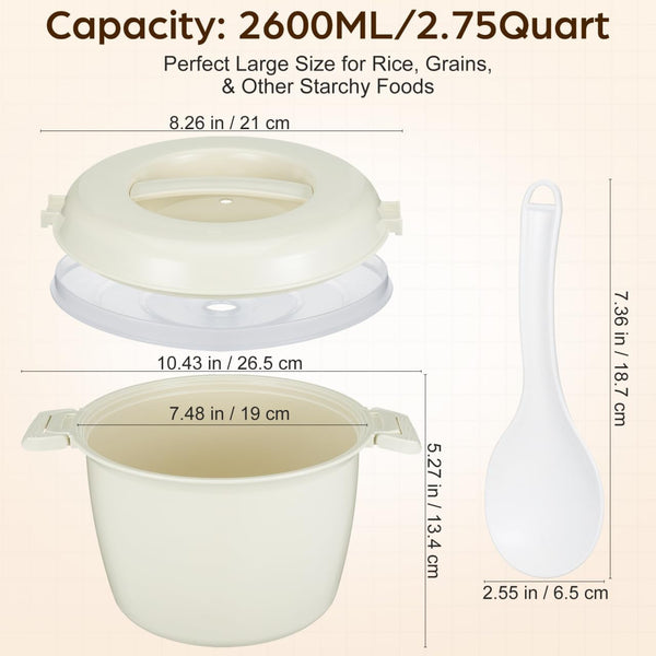 Microwave Rice Cooker 2.75 Quart Rice Steamer Cooker & Microwavable Pasta Maker with Steam Release Vent - 10 Cups Large Vegetable Steamer Bowl -, Dishwasher Safe2
