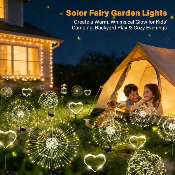 Solar Garden Lights Outdoor Decor Waterproof, 4Pack 120LED Firework Lights for Garden Decorative, Fairy Lights Solar Powered for Yard, Patio,Pathway,Flowerbed,Planter,Party(Warm White)7