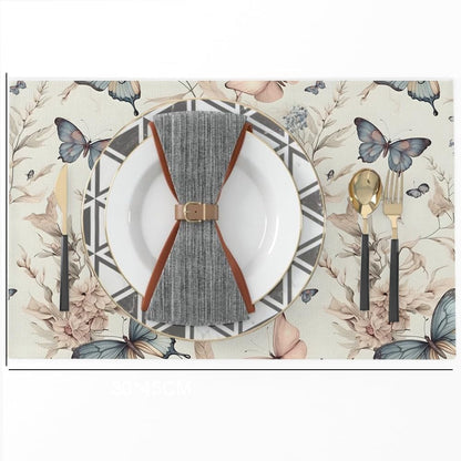 12"X18" Fairy White Beige Butterfly Flowers Placemats Set of 4 Washable Thick Place Mats Kitchen Table Mats Decorative Linen Fabric Table Mat for Dining Table Kitchen Home Decor7