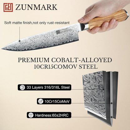 8 Inch Chef Knife, 67-Layer Damascus Steel Kitchen Knives with 10Cr15Comov Premium Steel Core, Hybrid Diamond-Oval Olive Wood Handle Japanese Knife, 13° Blade Ultra-Sharp Cooking Knives, Gift Fo R Him4