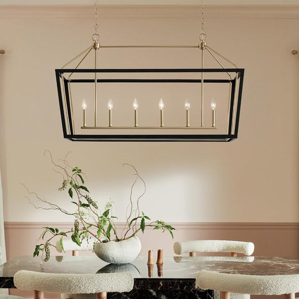 Delvin 6-Light Linear Chandelier, Champagne Bronze and Black5