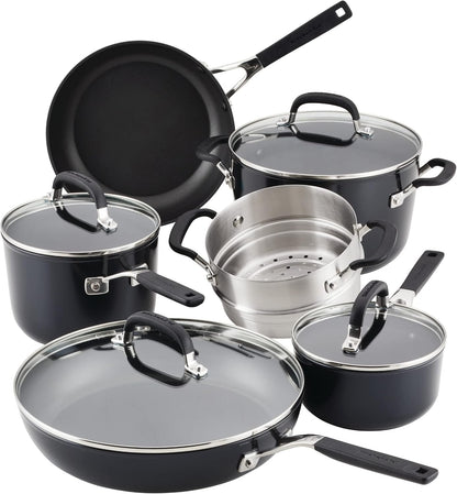 Kitchenaid Hard Anodized Nonstick Cookware/Pots and Pans Set, 10 Piece - Matte Black9