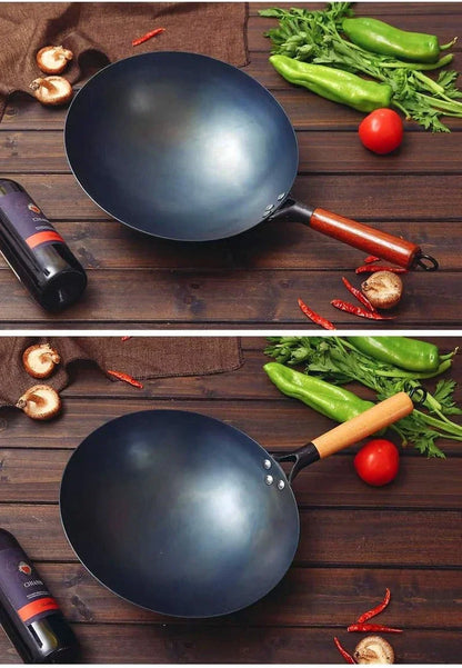 Chinese 100% Hand Hammered Iron Woks Stir Fry Pans, Non-Stick, No Coating, Less Oil, Black Seasoned Wooden Handle (Chef-12 Inch)5