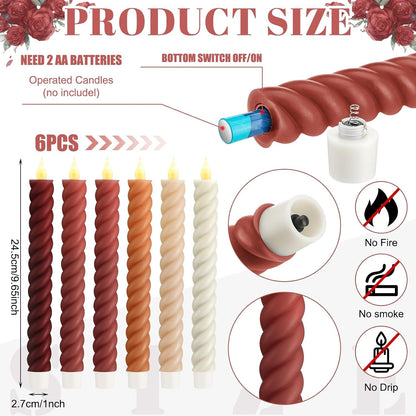 6 Pcs Fall Flameless Taper Candles, 9.65 Inch Led, Mixcolor2