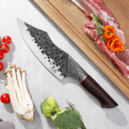 7" Chef Knife - Butcher Knife for Meat, Japanese High Carbon Meat Cleaver Knife, Hand Forged Meat Cutting Knife, Ultra Sharp Kitchen Knife for Home, Camping BBQ Cooking Knife6