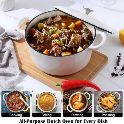 Enameled Dutch Oven Pot for Bread Baking, 6QT Enameled Cast Iron Cookware with Self-Basting Lid & Sourdough Bread Baking Supplies, Heavy Duty Casserole Pot & Dual Handles-White4
