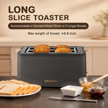 4 Slice Toaster, Long Slot Toaster with Warming Rack, Timer, Bagel, Defrost, Reheat Functions, Crumb Tray, 6 Browning Settings, Extra Wide Long Slots, Stainless Steel, 1300W, Grey2