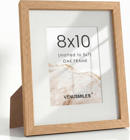 8X10 Picture Frame Set of 3, Natural Oak Wood Frame Matted to 5X7 Photos1