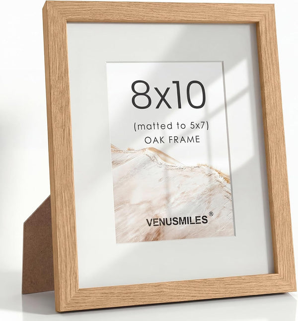 8X10 Picture Frame Set of 3, Natural Oak Wood Frame Matted to 5X7 Photos1