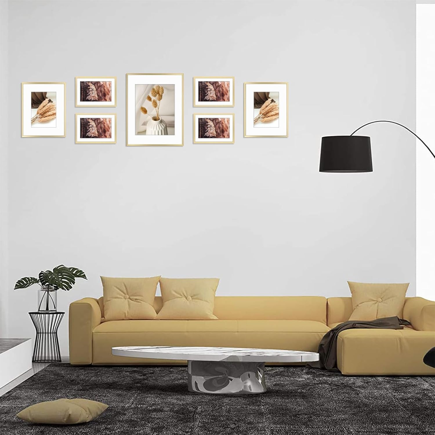 7-pack-gold-aluminum-frame-with-white-mat-real-glass