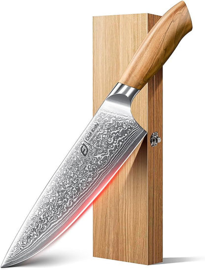 Damascus Chef Knife in Japanese Steel, 67-Layers Damascus Kitchen Knife with Wooden Gift Box and Original Olive Wood Handle, Cooking Knives for Home Kitchen Gift Idea1