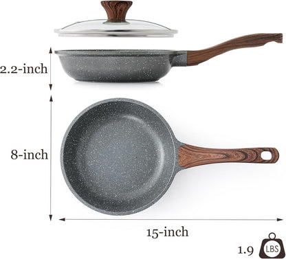 Nonstick Frying Pan Skillet with Lid, Omelet Pan with Cover, Healthy Egg Pan Chef'S Pan, Kitchen Cooking Pan, PFOA Free (8Inch + Glass Lid) | Omelette Pan with Cover, Healthy Egg Pan Skillet Kitchen Cooking Pan, PFOA/PFOS Free8
