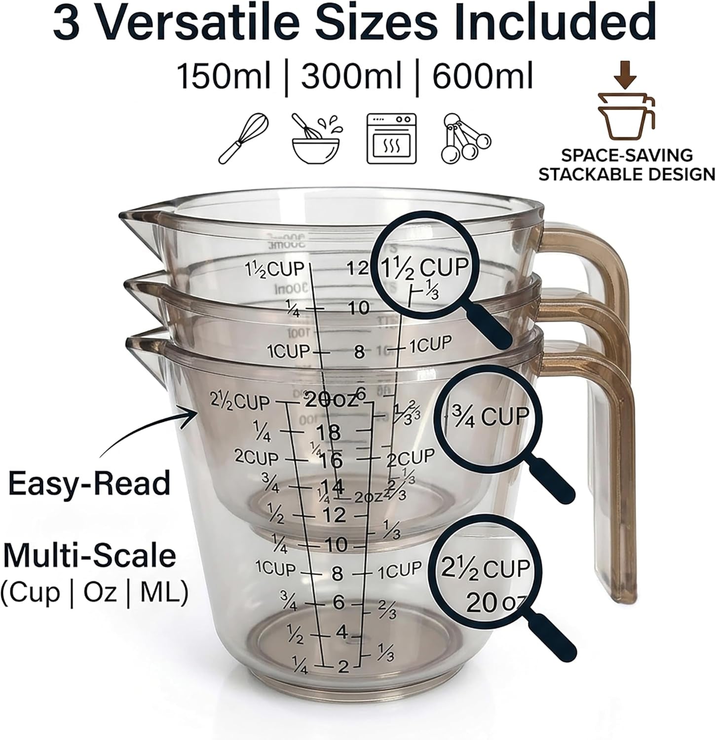 measuring-cups-set-3pcs-with-pour-spout-handle-multi-scale-cup-oz-ml-stackable-liquid-dry-plastic-measuring-tools-for-baking-cooking-essential-kitchen-gadgets-coffee-brown