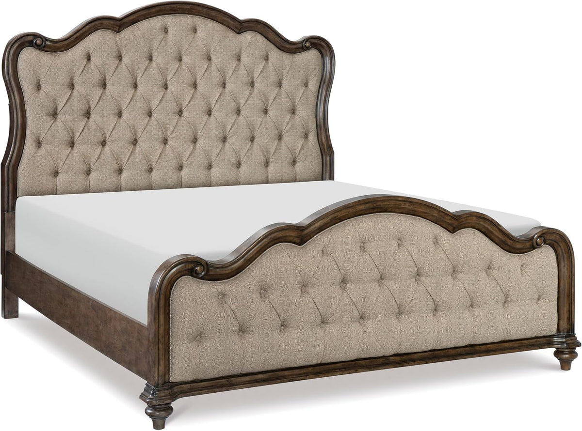 vintage-brown-oak-finish-formal-king-bed-1pc-traditional-bedroom-furniture-button-tufted-routed-edges