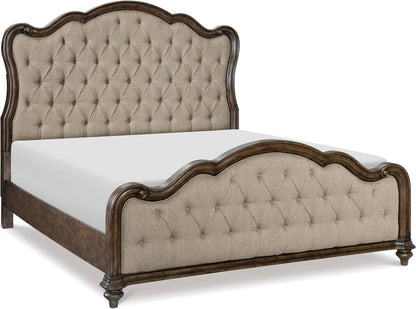 Vintage Brown Oak Finish Formal King Bed 1Pc Traditional Bedroom Furniture Button-Tufted Routed Edges6