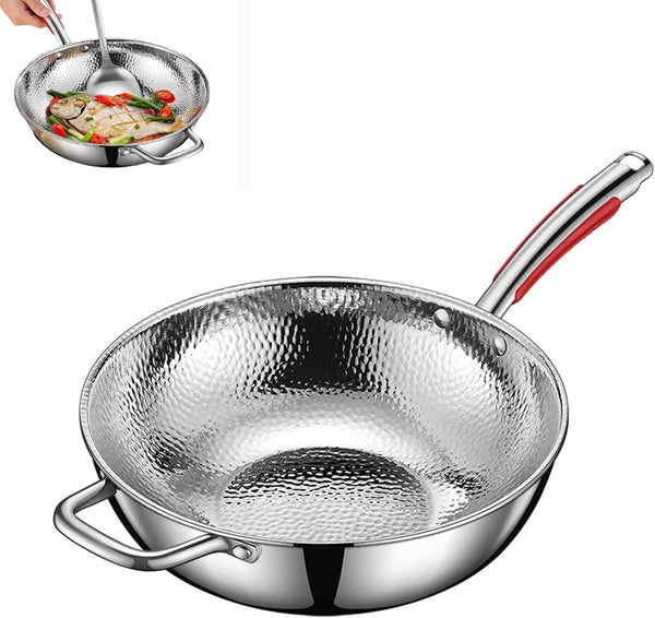 Titanium Hammered Wok, 2026 New Upgrade Non Stick No Coating Titanium Frying Pans for Cooking, Ultra-Durable, Scratch-Resistant, Safe for Oven, Induction & Cooktops,No Lid,11.81In1