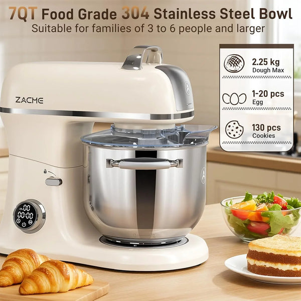 7 Quart Stand Mixer Aluminum Die Casting, 650W 12 Speed Tilt-Head Kitchen Electric Stand Mixer, Household Food Mixer with Stainless Steel Bowl, Dough Hook, Whisk and Beater-Cream5