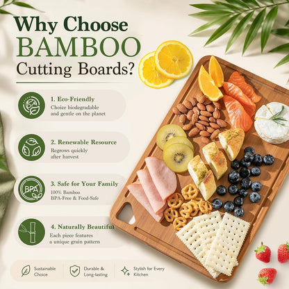 Bamboo Cutting Board 3-Piece Wooden Cutting Board for Kitchen | Deep-Carbonized Bamboo Set with Deep-Carbonized Finish & Non-Slip Edges, Sized for Meat/Veggie/Fruit Prep with Hanging Hole7
